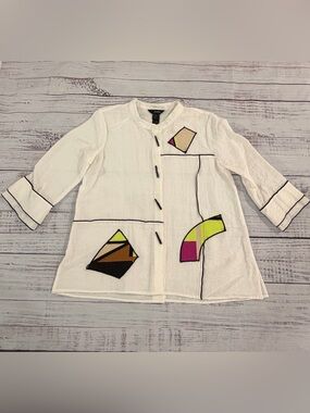 Ali Miles Abstract Art To Wear Toggle Button Retro Colorblock Patchwork Women M
